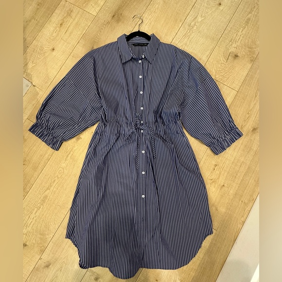 Zara Striped Blue Button-Up Dress size XXL puff sleeve tunic - Picture 10 of 16